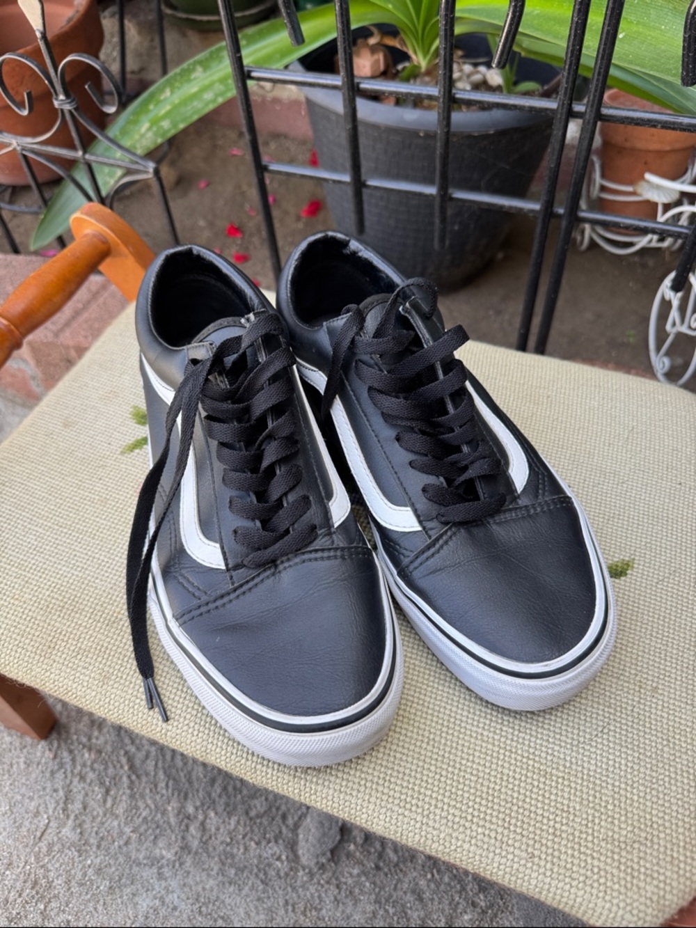 Vans Black and White Leather Low-Top Sneakers